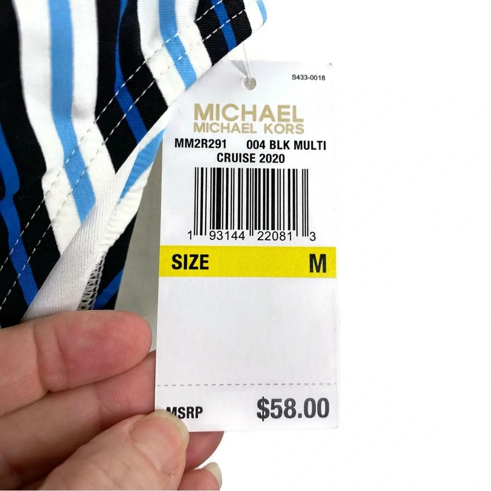 Michael Kors Cruise Horizontal Stripe High Waist Bikini Bottom Medium New